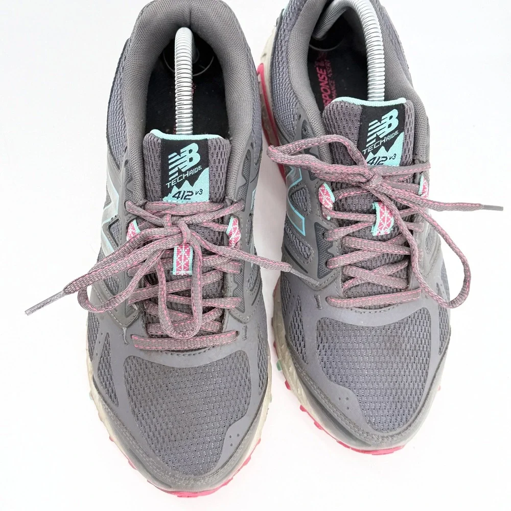 New Balance 412 v3 Womens Trail Running Shoes Grey Pink Teal WTE412H3 Size 9.5 D